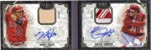 2016 Topps Tier One Mike Trout & Bryce Harper Dual Autograph Relic Book Card
