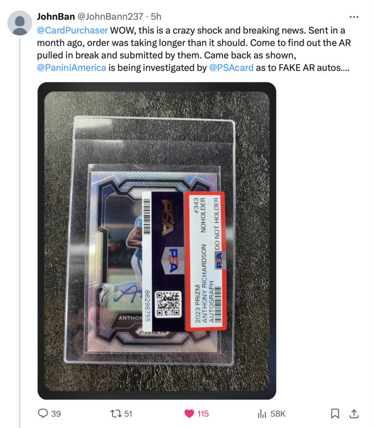 Fake 2023 Panini Prizm Anthony Richardson Autos?
