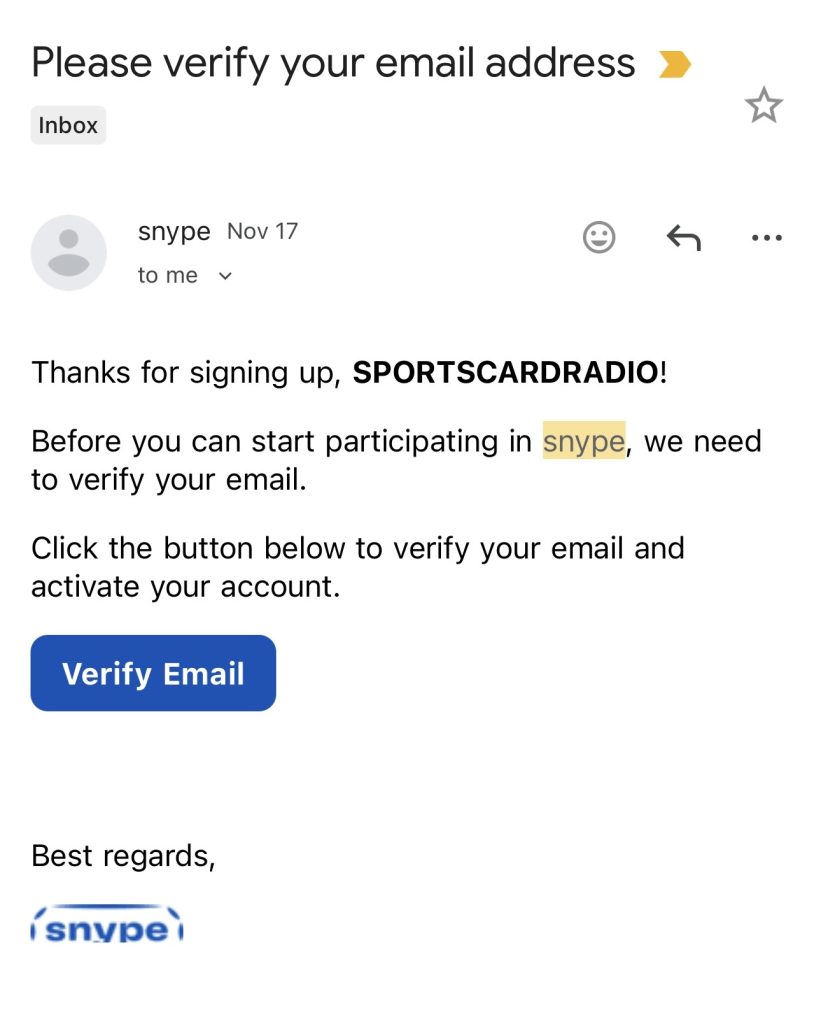 Snype Email Verification
