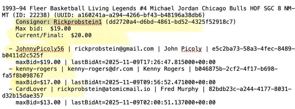 Rick Probstein Shill Bidding