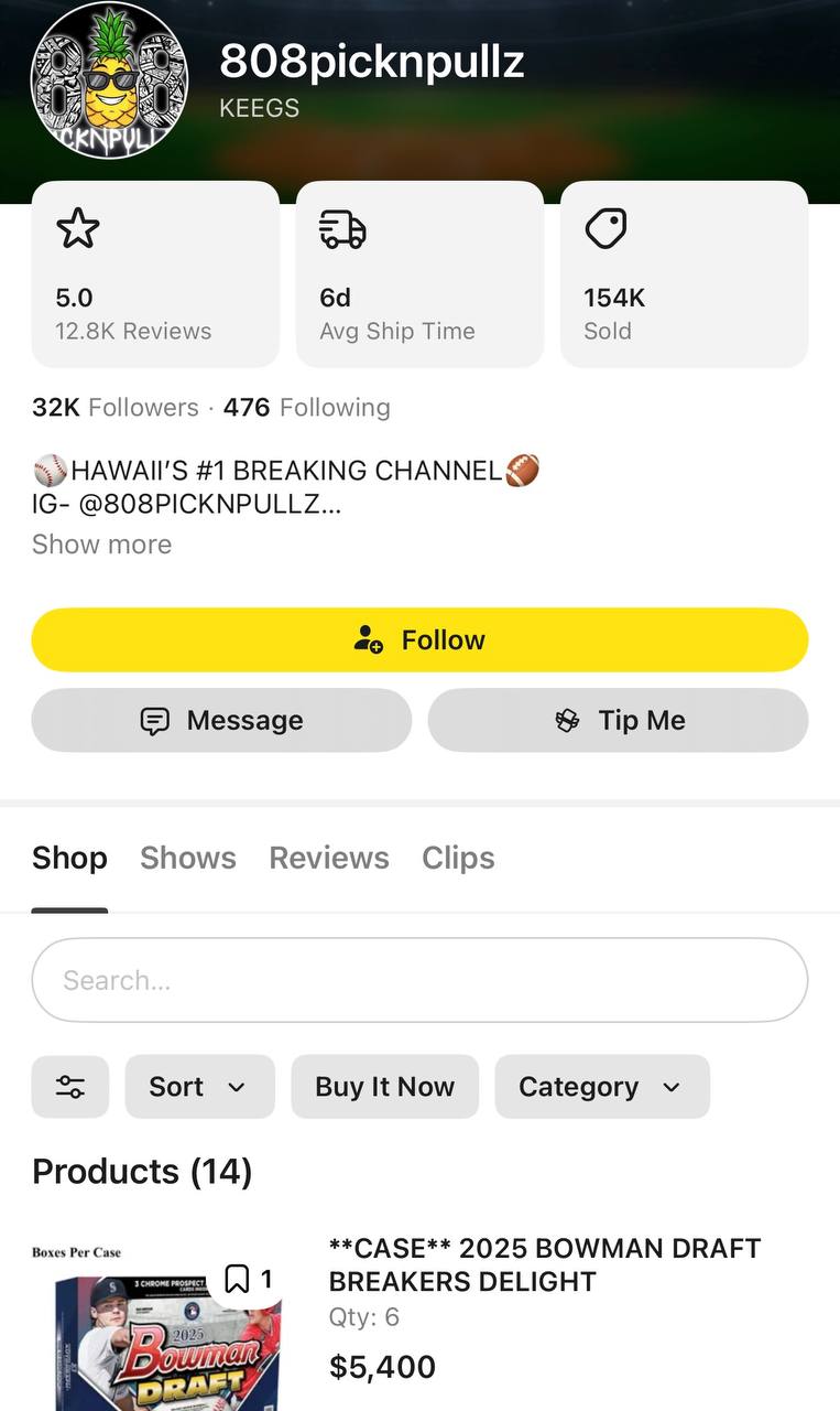 808picknpullz Whatnot profile showing 12.8K reviews