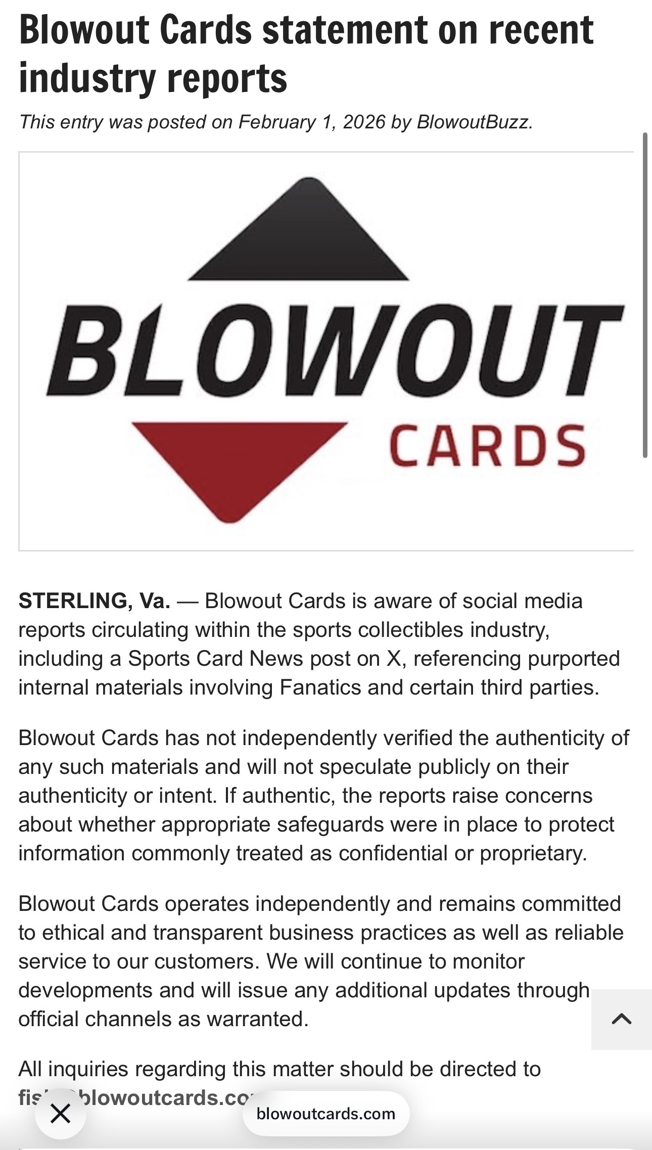 BLOWOUT CARDS