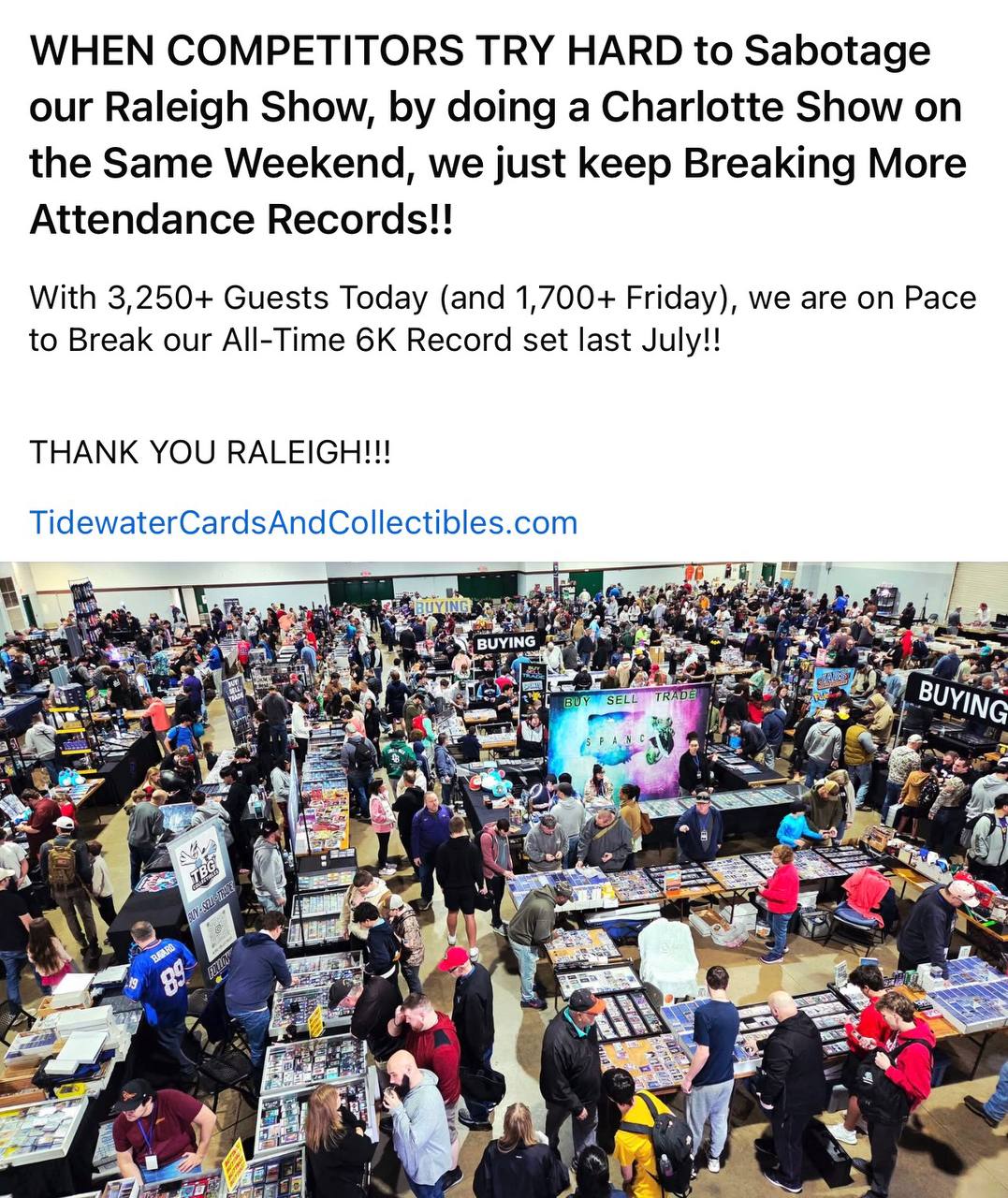 Tidewater Cards Facebook post about sabotage claim