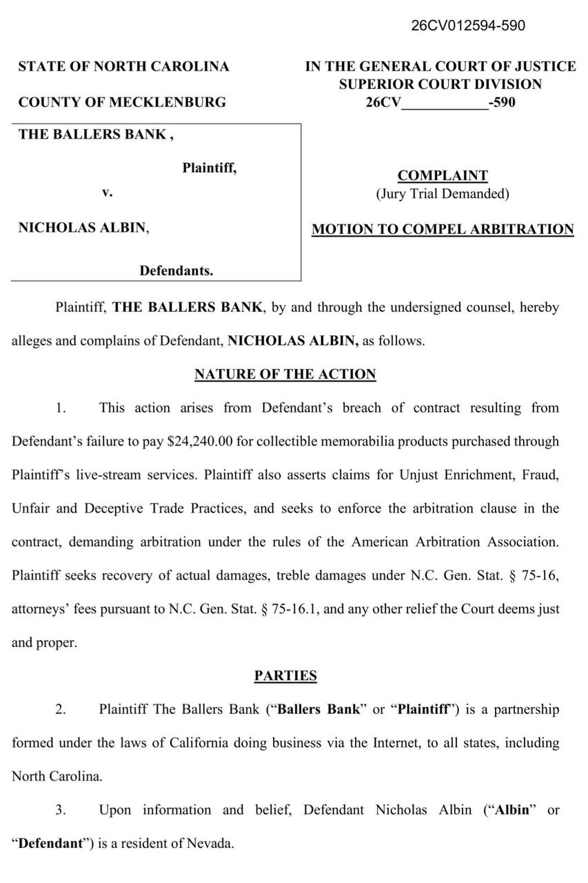 Ballers Bank complaint page 1