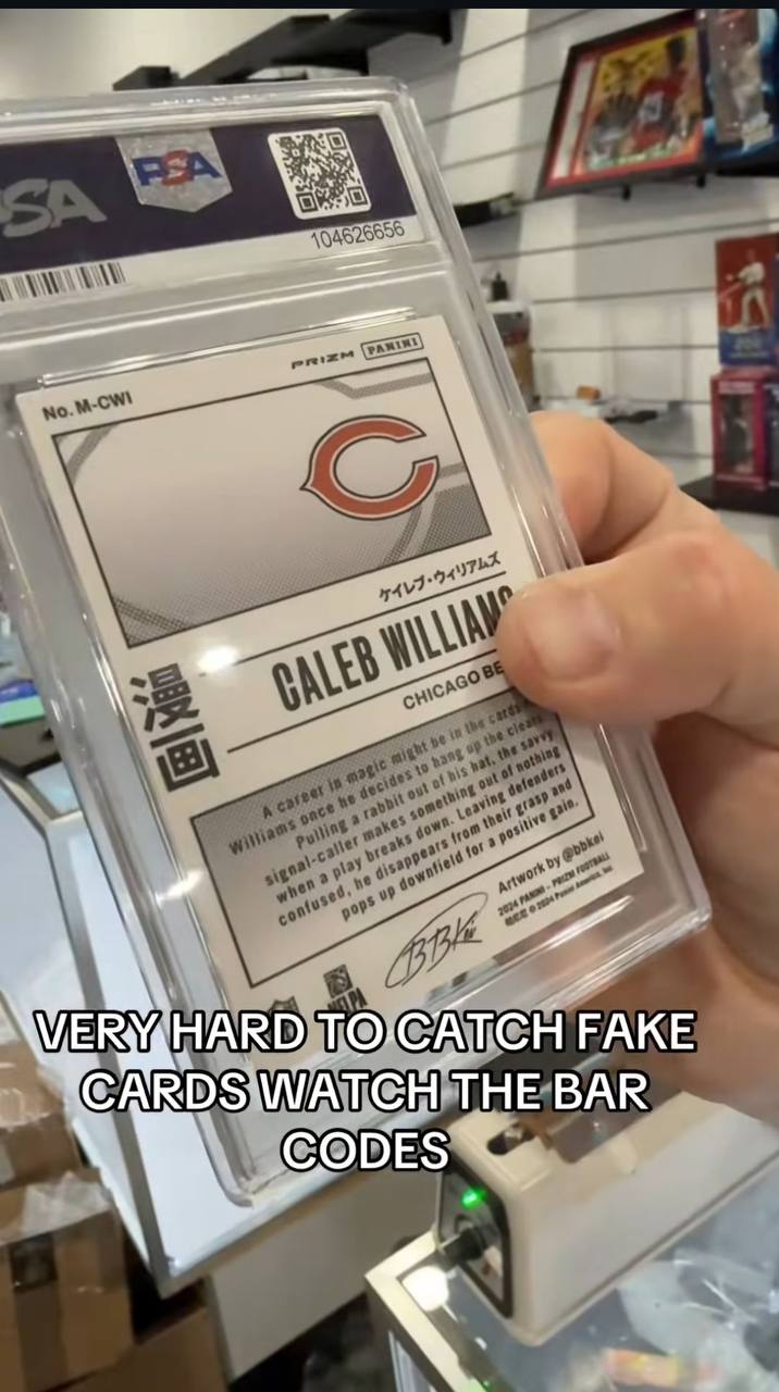 Back of counterfeit PSA slab showing barcode