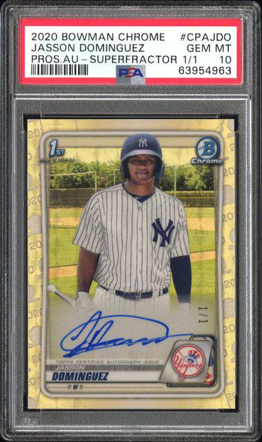 2020 Bowman Chrome Jasson Dominguez Superfractor 1/1 PSA Gem MT 10 that sold for ,000