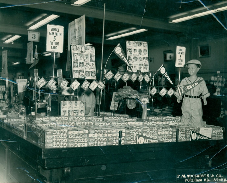 1952 Topps cards on display at Woolworth store