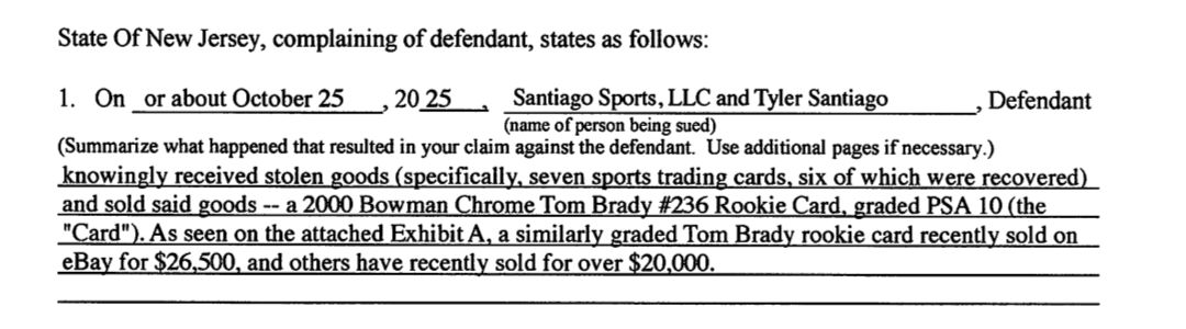 Paragraph 1 of the complaint describing the alleged receipt and sale of stolen cards