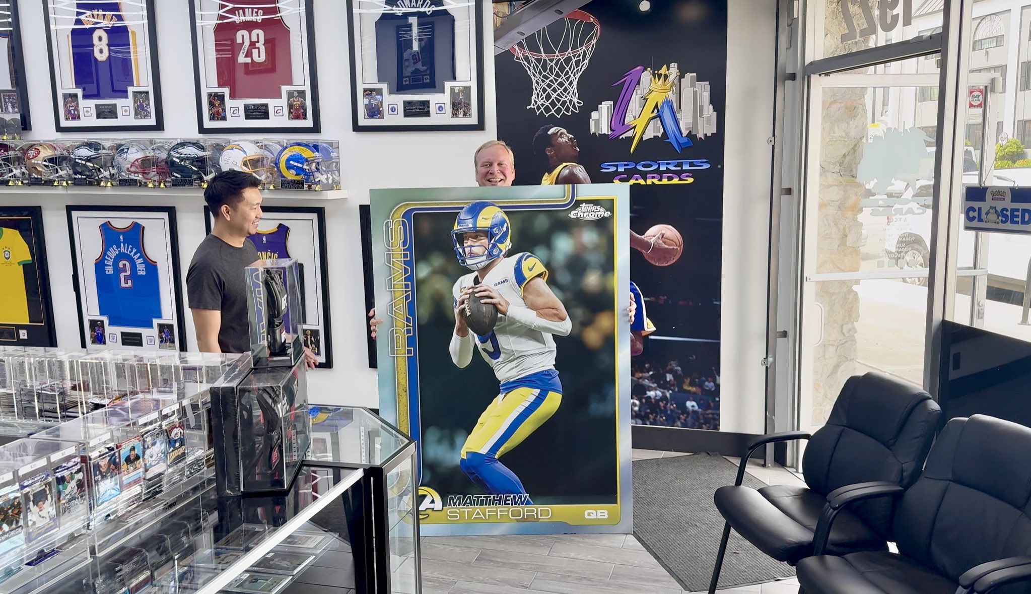 Matthew Stafford Topps Chrome oversized card at LA Sports Cards