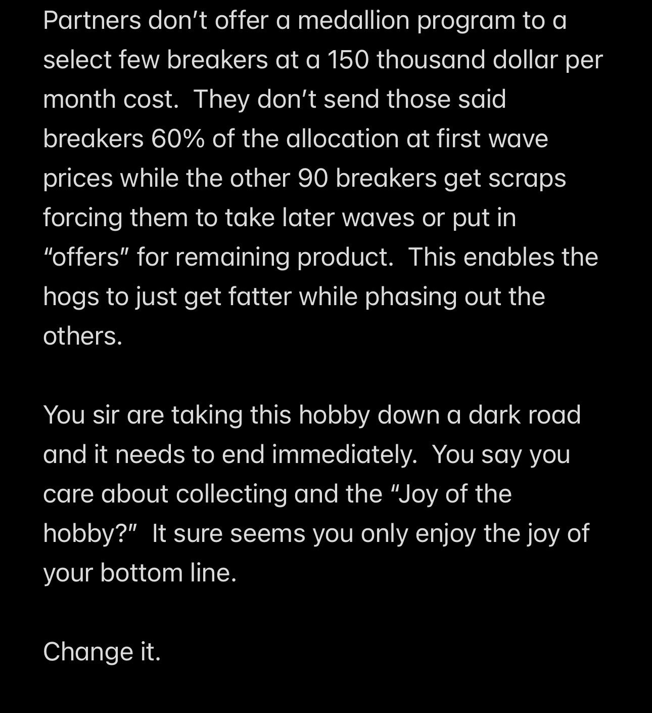 Screenshot of the @toppsmedalion open letter on X, part 2